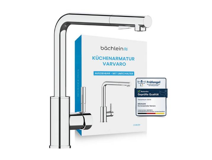 Bächlein Spültischarmatur Elegante Küchenarmatur Varvaro (Chrom) hochwertige Designarmatur mit ausziehbarer Wasserbrause