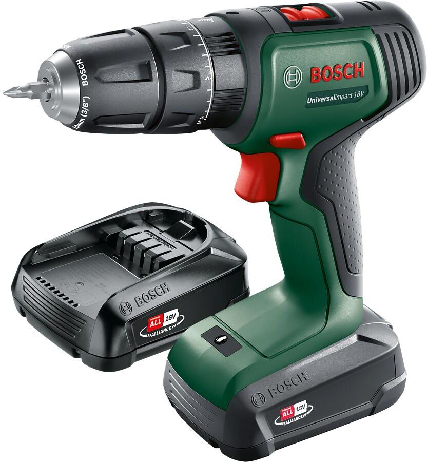 Akku-Schlagbohrmaschine BOSCH "Univ", grün, Bohrmaschinen, Akku-Schlagbohrmaschine, Mit zweitem Akku/LadegerätBohren, Schlagbohren, Schrauben grün Einheitsgröße