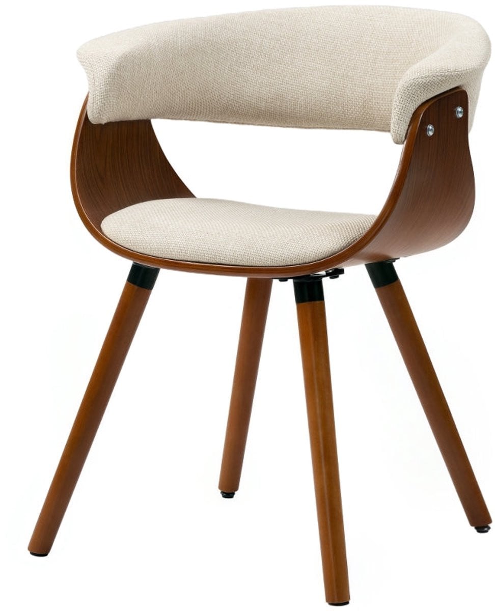 Merax Eetkamerstoel met linnenlook bekleding en houten poten in beige