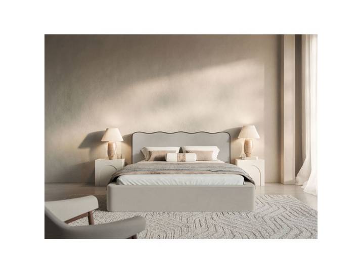 Lit tapissé avec coffre – DUNEY – 140x200 cm – en velours beige