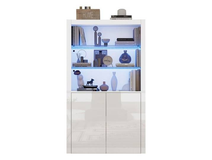 Vitrine-Argentier Blanc Brillant 100x35x170cm armoire rangement haute brillance vitrine LED verre trempé armoire verticale salon