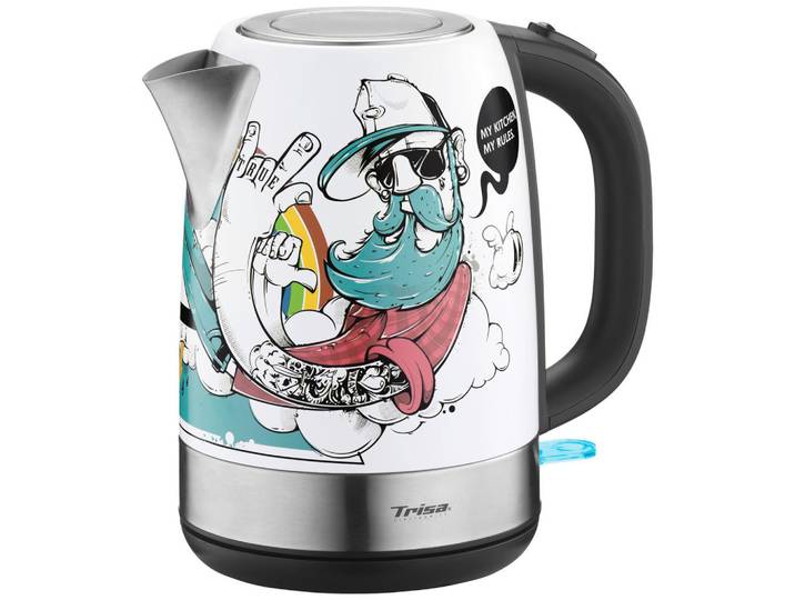 Trisa Electronics Wasserkocher, Weiss, Metall, 1.7 l, 15x22x21.7 cm, RoHS, Fsc, Reach, automatische Abschaltung, 360°-Sockel, Anti-Rutsch-Füsse, ergonomischer Griff, abgedecktes Heizelement, Beleuchtung, Kochgeschirr, Küchengeräte, Wasserkocher