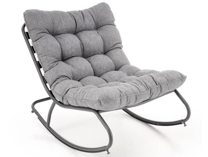 Rocking chair design avec coussin en tissu de polyester gris