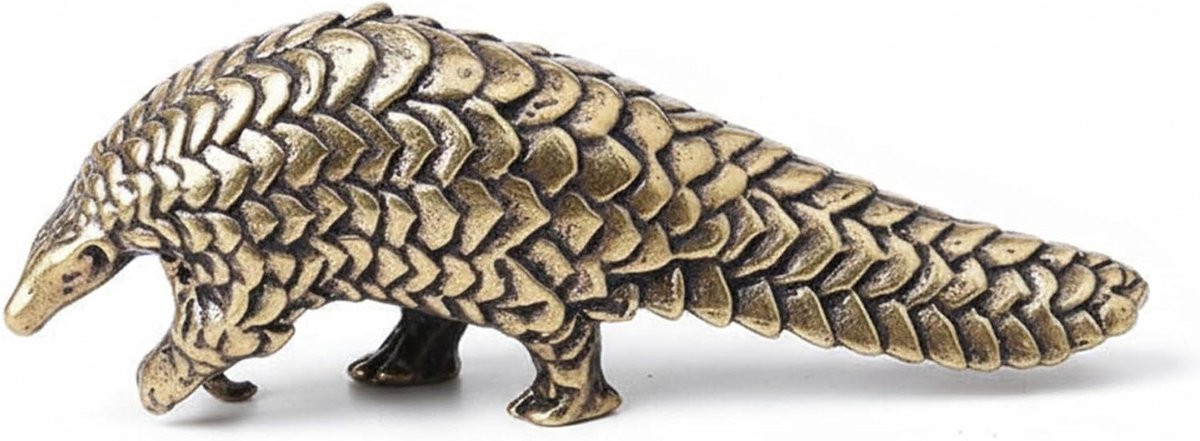 Handgemaakt bronzen schubdier beeldje voor op tafel, miniatuur sculptuur in brons