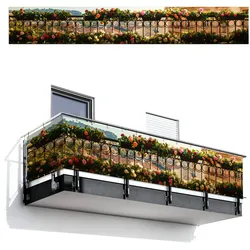 BALKON-SICHTSCHUTZ Blumen - Zaun - Stadtbild - Sommer Groß 500x80 cm