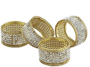 Elegance Heim Concept Brilliant Gold and Crystal Set of 4 Napkin Rings