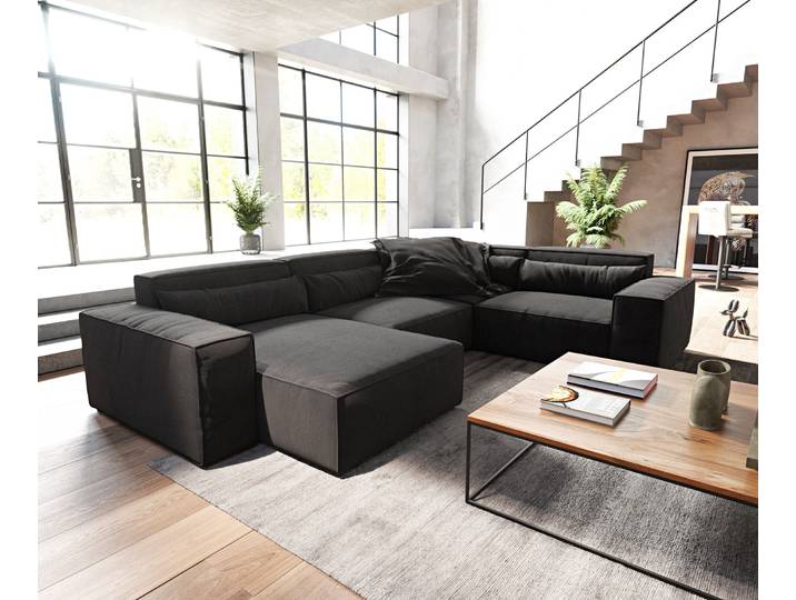 Wohnlandschaft Sirpio 300x210 cm Mikrofaser Schwarz Recamiere variabel, Wohnlandschaften