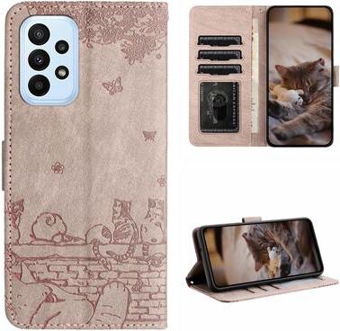 Inspired Deals Cute Cat Embossed Wallet Phone Case For Samsung Galaxy With Card Holder And Lanyard For Samsung Galaxy A33 grey