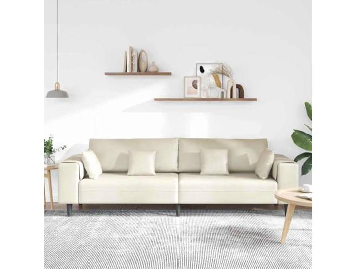 KTHLBRH Sofa Creme 250 x 77 x 76 cm Samt 4-Sitzer, Federkissen, Struktur aus Sperrholz, quadratische Armlehnen, einfache Montage