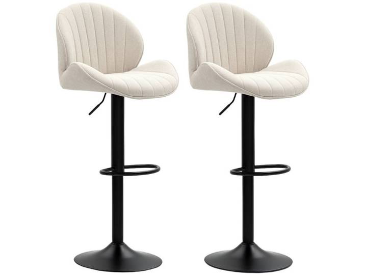 Lot de 2 tabourets de bar - HOMCOM - forme de coquillage - dossier hauteur réglable et repose-pieds - cadre en acier - beige