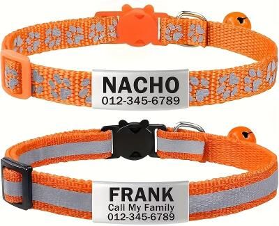 Inspired Living Personalized Reflective Cat Collar With Engraved ID & Safety Buckle orange