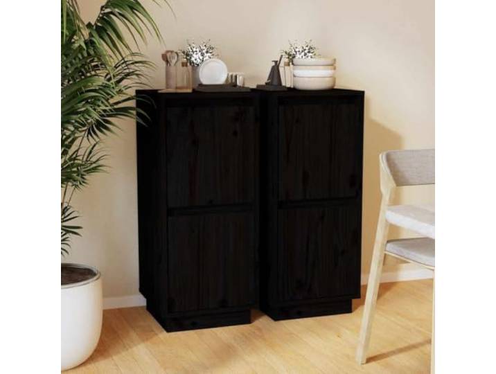HEFZGDB Massives Sideboard für Wohnzimmer aus Kiefernholz und MDF - Beistellschrank aus Kiefernholz mit Türen - Kiefer Holz Sideboard Stauraum mit 2 Türen und Schwebebeinen - 2 Stück