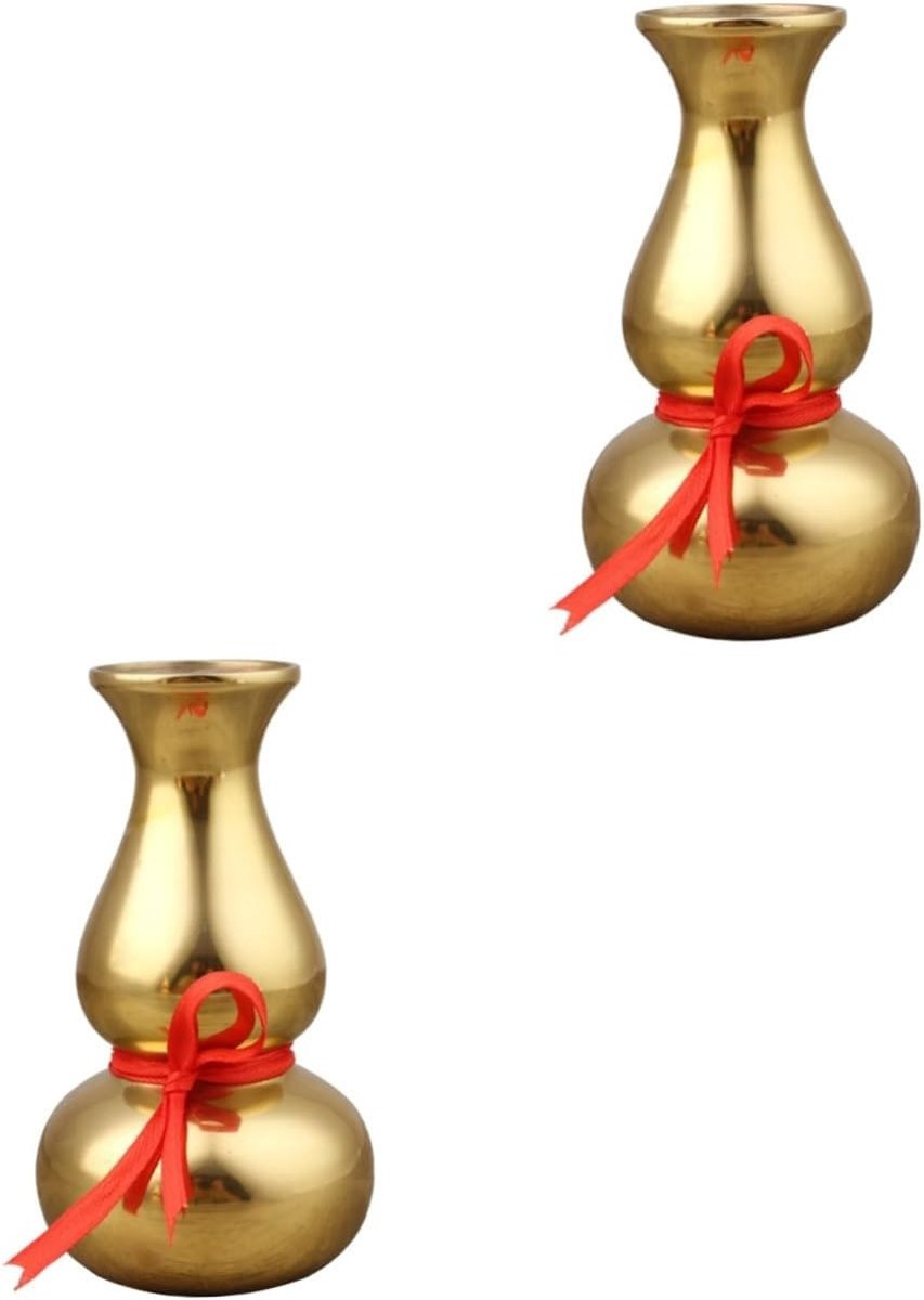 Set van 2 Koperen Kalebas Vazen in Goud - Decoratieve Vintage Vazen voor Bloemschikken