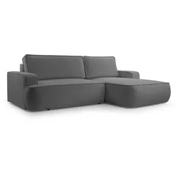 ECKSOFA SOLO Grau Boucle-Stoff mit Schlaffunktion