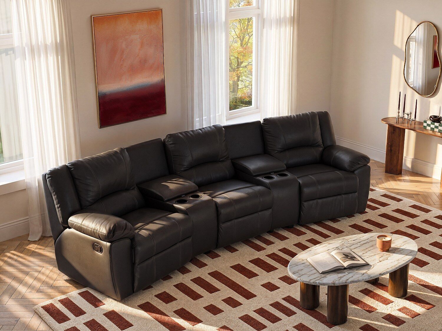 Unique Sofá relax 3 plazas de piel AROMA - Negro
