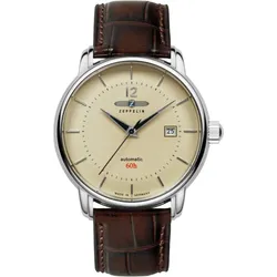 Zeppelin Herrenuhr 81605 - Beiges Ziffernblatt mit silbernen Zahlen/Indices,braune Naht,dunkelbraun - 40mm