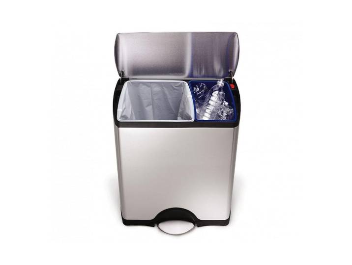 Mülltrennsystem SIMPLEHUMAN rechteckiger Recycler 46L , silber (silberfarben), B:50,3cm H:88,2cm, Edelstahl, Mülleimer, Mülltrennsystem