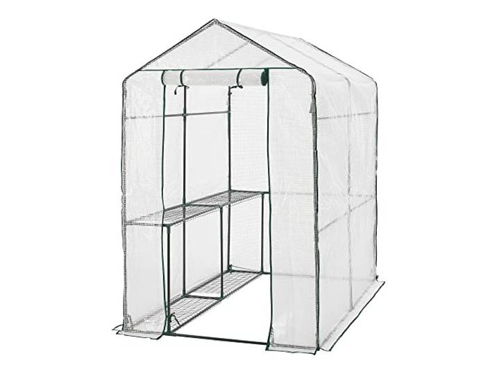 Gewächshaus Oosterhout mit Ablagen 120x186x190cm Foliengewächshaus Pflanzhaus Treibhaus Stahlrahmen Transparent