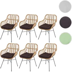 6er-Set Esszimmerstuhl HWC-P17, Küchenstuhl Korbstuhl Rattansessel Rattanstuhl Stuhl, Kubu Rattan Metall ~ Polster braun