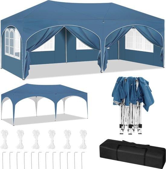 Famanu Partytent 3x6 meter, blauw - Waterbestendig en snel op te zetten met afneembare wanden
