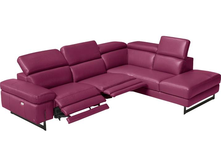 Ecksofa EGOITALIANO Candice, elegant, edel und bequem, erstklassiger Sitzkomfort, L-Form , rot (cherry), B:278cm H:100cm T:221cm, Leder NUVOLE (Echtes Rindsleder). Halbnatürliches, halbnarbiges Rindsleder mit einer natürlichen Körnung von 1, 2 bis 1, 4 mm. Dieses Leder hat eine weiche, wachsartige Haptik mit mattem Aussehen und einem Wolkeneffekt. Es handelt sich um ein Naturleder, das die ursprünglichen Eigenschaften der Lederhäute nicht verändert. Das Vorhandensein von verheilten Narben, Körnungsunterschiede, Falten, Adern, Unterschiede in den Farbtönen und andere Spuren, die die Natur auf diesen Fellen hinterlassen hat, sind ein Beweis für die absolute Echtheit und das Zeugnis ihres großen Wertes., Sofas, Ecksofa, inkl. 2 elektrischer Relaxfunktionen, Bedienung über Taste an Armlehne