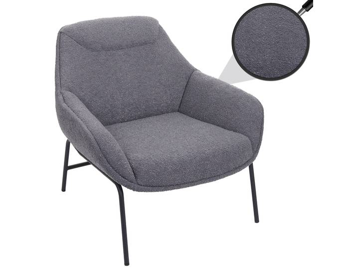 Lounge-Sessel HWC-J77, Cocktailsessel Sessel, Bouclé Stoff Metall Dunkelgrau