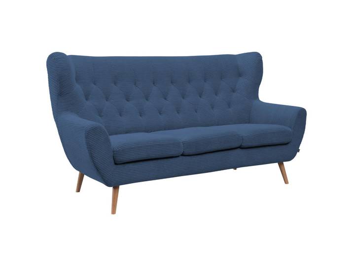 Stylife 3-Sitzer-Sofa Skagen, Blau, Holz, Eiche, massiv, 187x101x95 cm, Typenauswahl, Fußauswahl, Stoffauswahl, Hocker erhältlich, Rücken echt, Wohnzimmer, Sofas & Couches, Sofas, 3-Sitzer Sofas