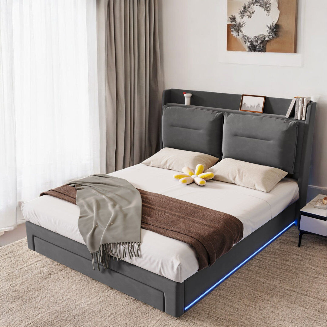 Ivy Bronx Cheveyo Upholstered Ottoman Bed With Hydraulic Storage Grey Double (4'6)