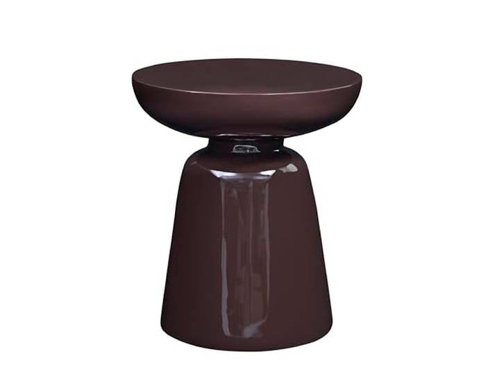 Round Accent Side Table with Bowl Top, Fiberglass with Sticker Finish, Modern Pedestal End Table for Living Room (Reddish Brown)