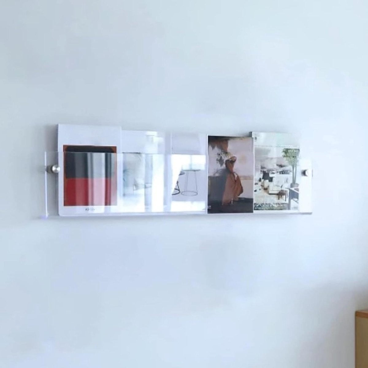 Tijdschriftenstandaard Acryl Folderhouder voor Wandmontage - Transparant - B: 40 cm, D: 16 cm, H: 5 cm