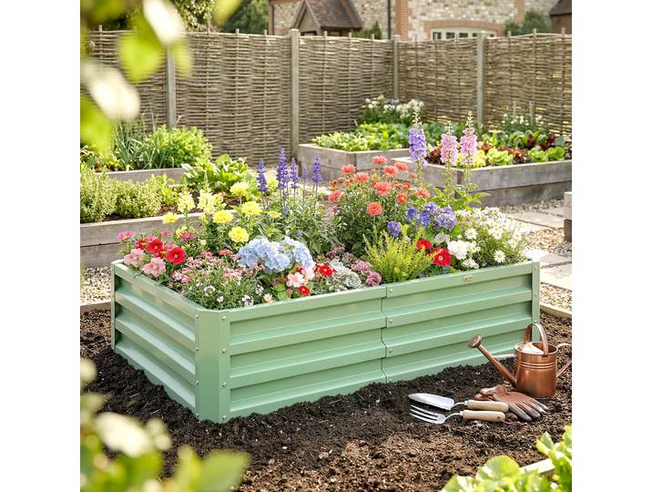Outsunny Carré Potager Acier Vert 120x60x30,5cm Jardin Rectangulaire