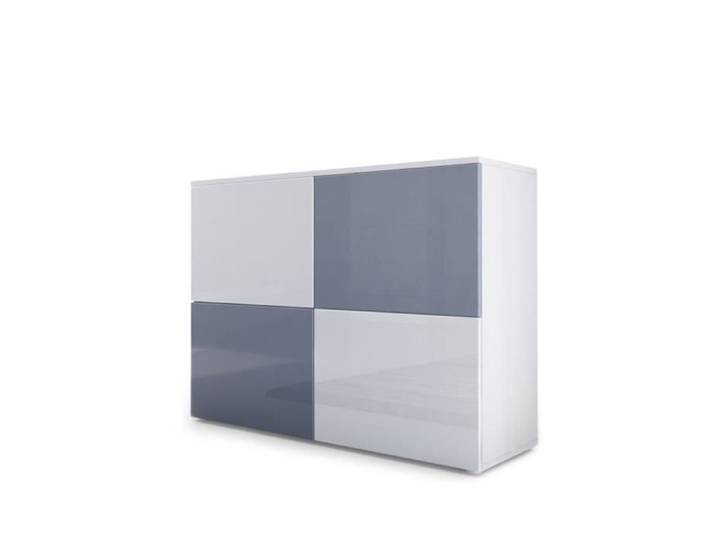 Vladon Commode buffet Rova en Blanc mat - Blanc haute brillance - Gris haute brillance