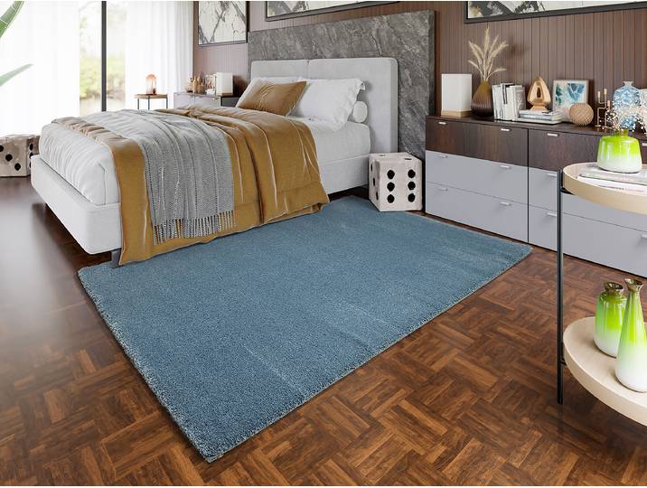 Kurzflorteppich Moss Mono Blau/Blau 200 x 200cm Polypropylen