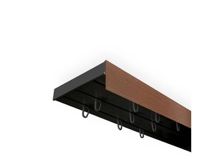 SN Deco Vorhangschiene SH 3-läufig Nuss Blende 5cm, Schwarz, 120cm