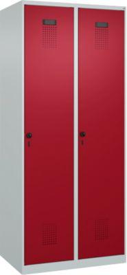Kleiderspind C+P Evolo Plus, 2 Abteile, Anschlag rechts, Sicherheits-Drehriegel, B 800 x T 500 x H 1850 mm, lichtgrau/rubinrot