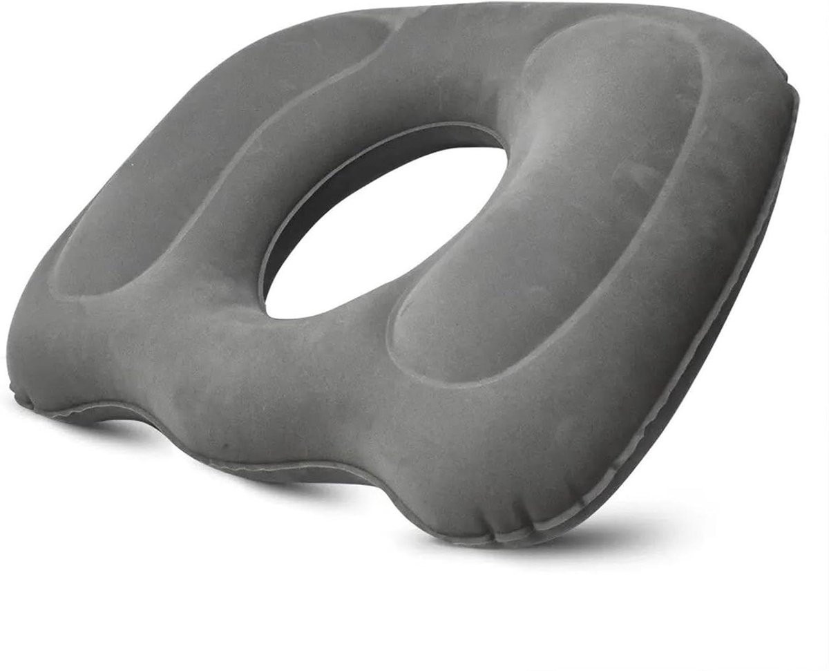 Grijs Opblaasbaar Zitkussen - Ergonomisch Donut Stuitkussen - 45 x 39 cm