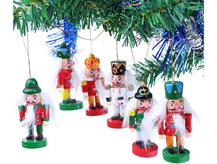 BRUBAKER 6-Delige Set Notenkraker Houten Hangers - Kerstboomdecoraties - Kerstboomdecoraties Houten Kersthangers - Handgeschilderd