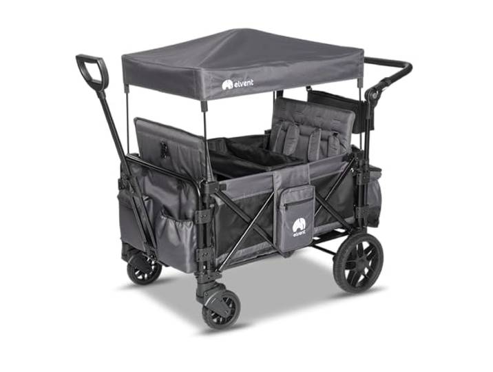 elvent® FamilyStar Comfort 4 Bollerwagen 4-Sitzer Handwagen faltbar mit Dach, 5-Punkt-Gurt, Feststellbremse, 80 kg Premium Räder (Premium)