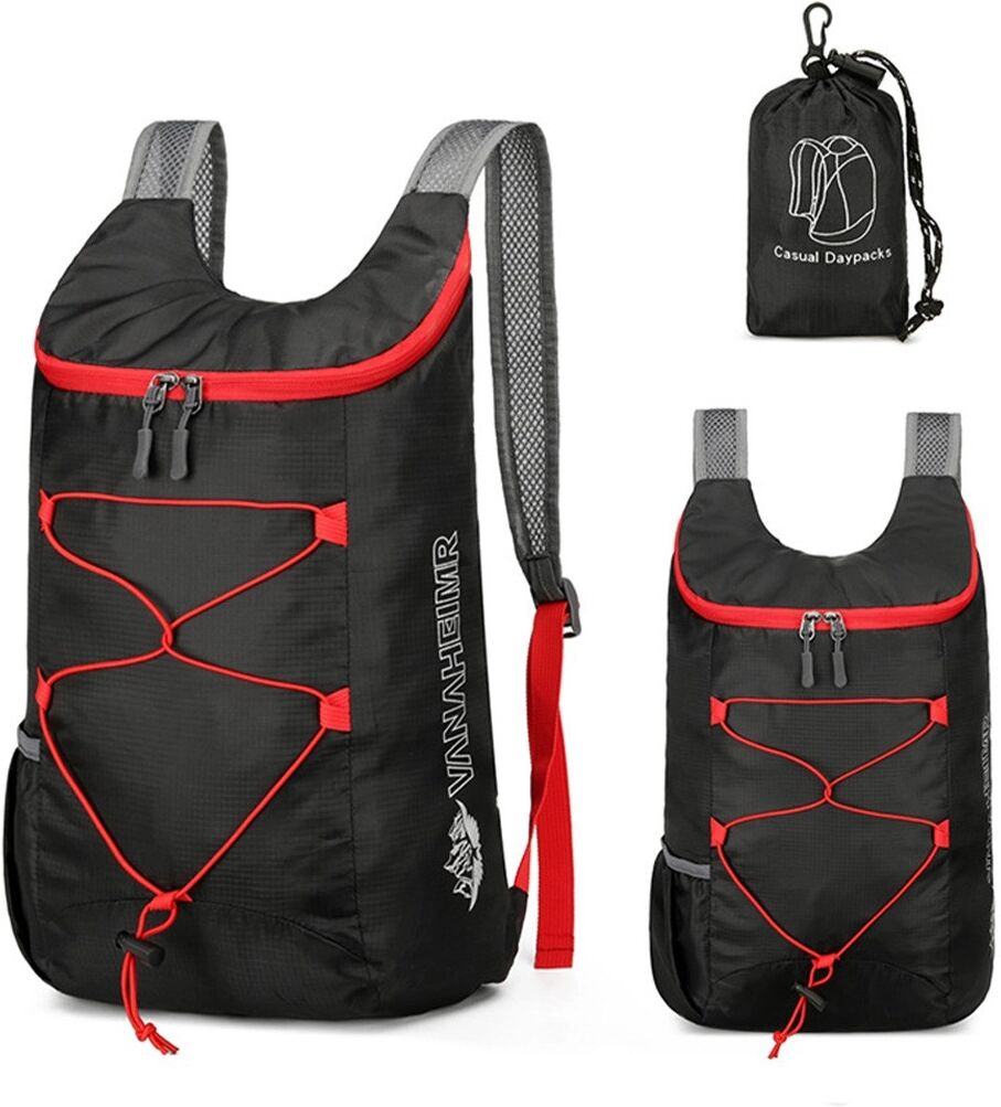 INF Leichter wasserabweisender Outdoor-Rucksack für Wandern, Radfahren und Reisen mit erweiterbarem Stauraum Schwarz