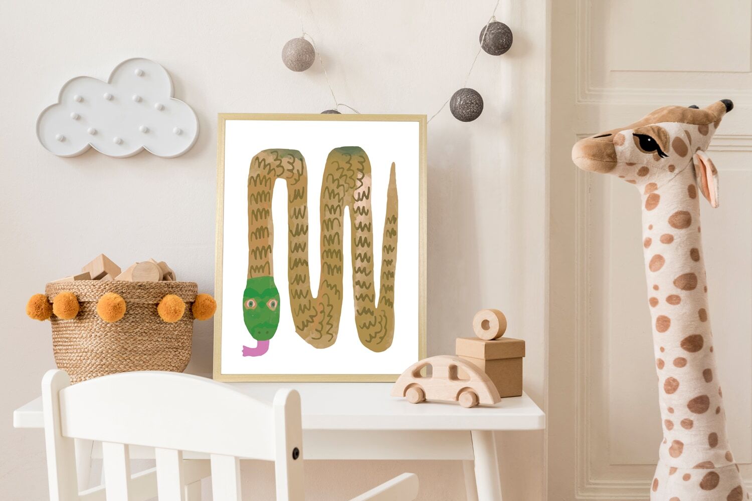Bild mit Rahmen QUEENCE "Schlange", braun (farbe rahmen: natur, braun, beige, farbe bild(er): braun), B:30cm H:40cm T:1,5cm, Holz, Plexiglas, Bilder, Bild mit Rahmen, HD Premium Posterdruck mit Echtholzrahmen farbe rahmen: natur, braun, beige, farbe bild(