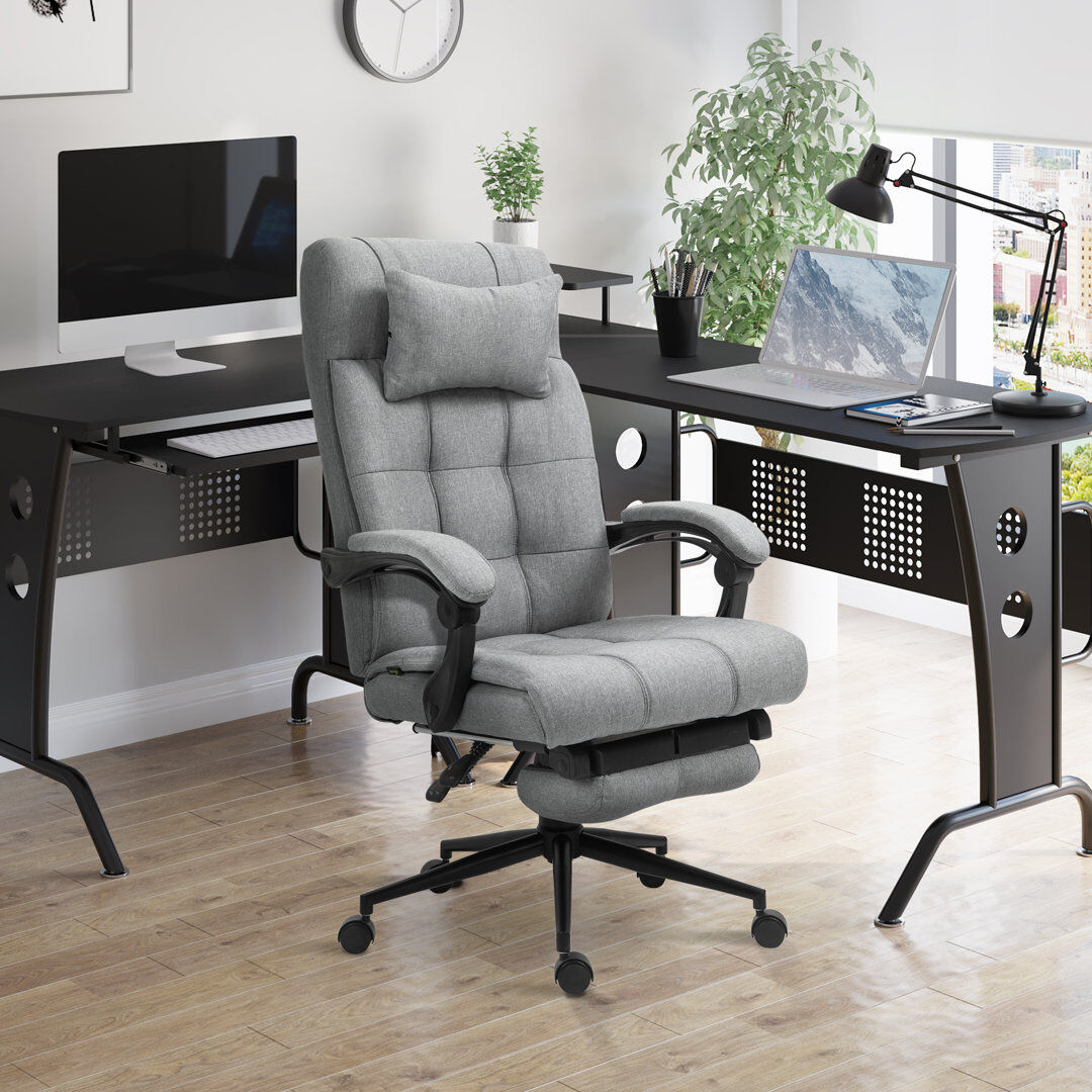 Inbox Zero Wedigo Office Chair with Headrest Light Grey Linen 66cm W X 76cm D