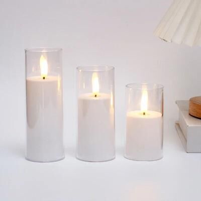 Uplift Treasures Clear Acrylic Flameless LED Candles With Remote Timer white 3pcs no Remote