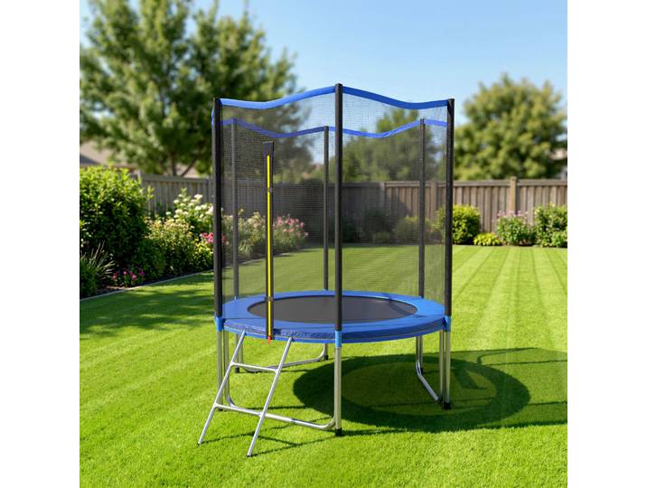 SPORTNOW Trampoline Enfant Ø183cm Extérieur Filet Sécurité Bleu