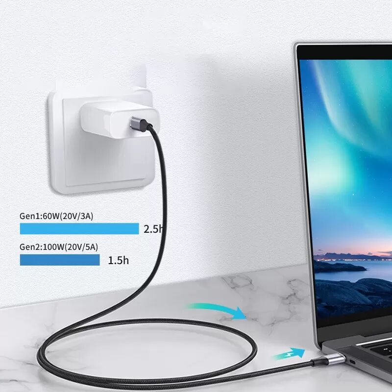 INF Dual USB-C 3.1 Gen2 100W Schnellladekabel 10Gbps Datenübertragung für Laptops, kompatibel mit APPLE, Samsung, Huawei 0,5 m