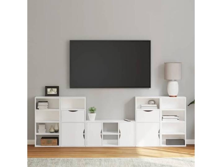 HEFZGDB ODDA Weiß Kiefer Massivholz Wohnwand mit Stauraum 5-TLG. TV-Schrank TV-Ständer Modulare Aufbewahrungsmöbel Stabile Oberplatte für Fernseher Multimedia