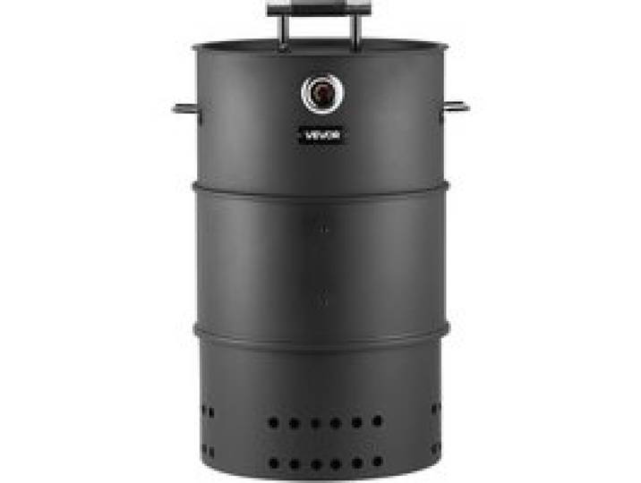 VEVOR Fumoir à Charbon 470 mm Barbecue à Charbon de Bois en Acier Revêtu pour Fêtes et Grillades Terrasse Jardin au Camping, avec 2 Grilles de Cuisson, Barre de Suspension, 6 Crochets, Thermomètre