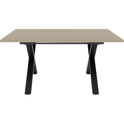 Esstisch MÄUSBACHER, beige (schwarz feinstruktur, glas taupe glanz, schwarz feinstruktur, glas taupe glanz), H:75cm, Tische, Esstisch, Esstisch ausziehbar auf 210 cm, eckige Tischform, Gestell X-Form