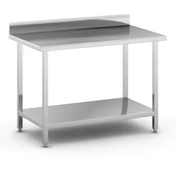 Edelstahl-Werkbank mit Ablage und Zaun, 1200 x 700 x 850 mm