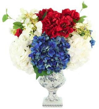 Creative Labs Red, White and Blue Hydrangea Arrangement in Pedestal Vase