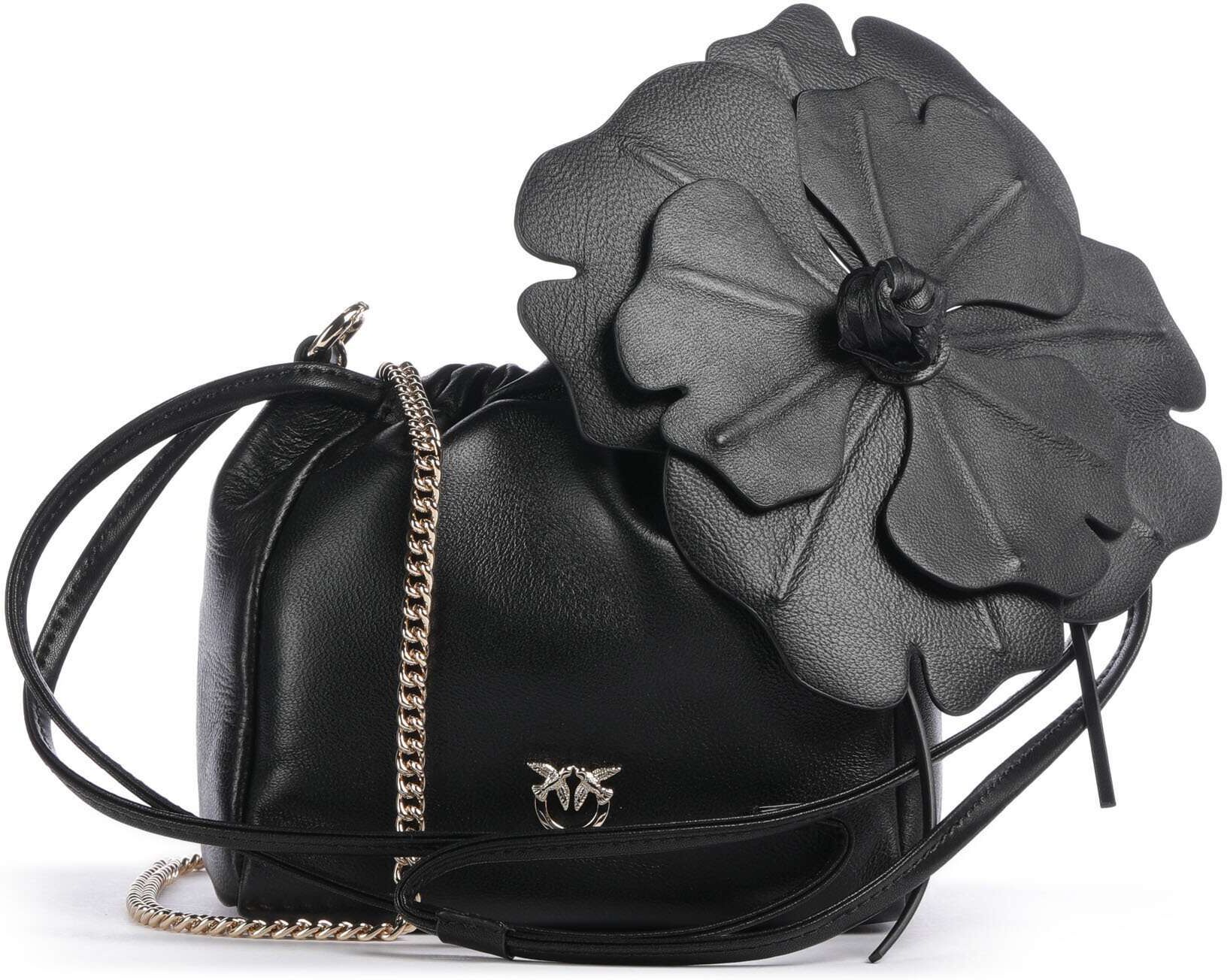 Pinko Flower Bucket Handtasche aus Leder, schwarz